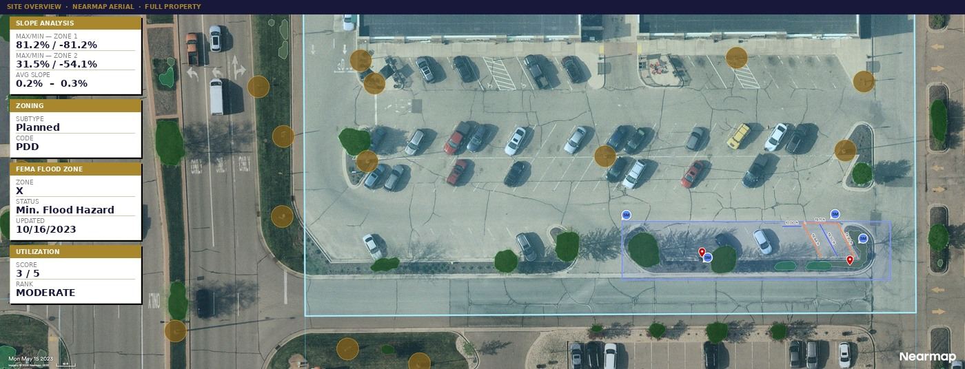 Crown Diligence annotated site aerial — early-stage EV charging site scoping